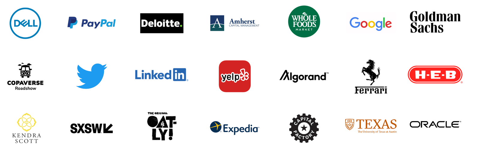 creature coffee is trusted by these corporate companies in austin texas to provide mobile coffee cart, mobile barista, espresso catering services for events, weddings and party