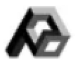 The image appears to be a pixelated logo or icon featuring a stylized letter "A" with a three-dimensional effect. The design uses shades of gray and black, giving it a modern and abstract look. The details are not very clear due to the pixelation, but it suggests a geometric or architectural theme.